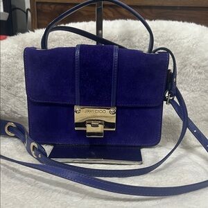 Jimmy Choo Deep Purple Suede Crossbody Bag with Gold Hardware